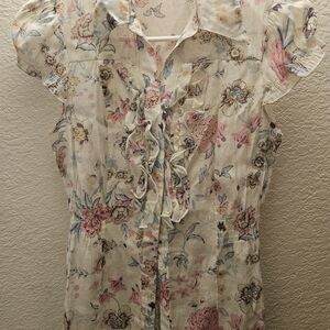 Papaya Floral Ruffle Blouse - Pink and Cream